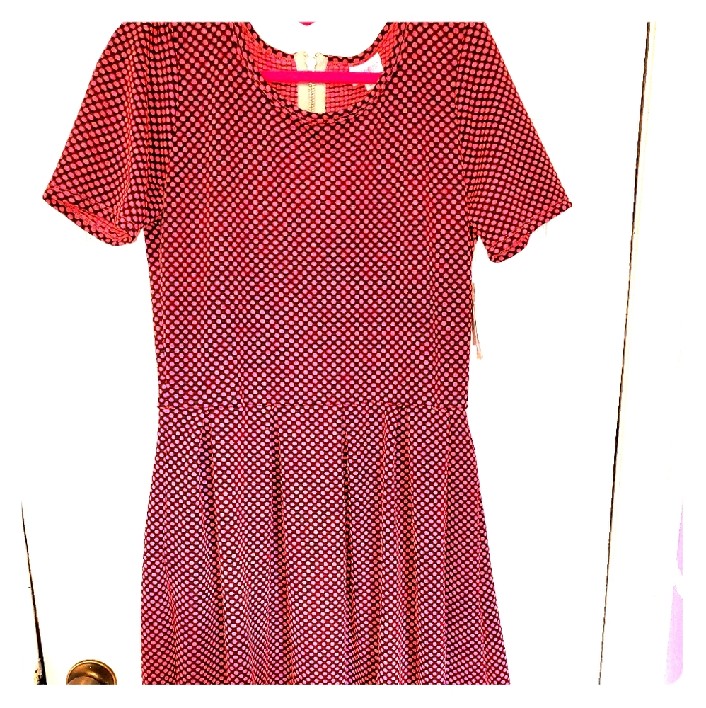 LulaRoe Large Amelia Black w/ Hot Pink Polka Dots